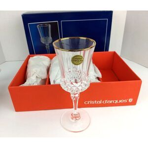 Valencay Gold Crystal Glasses Cristal D'Arques Durand 6oz France Set/4 NOS w/Box